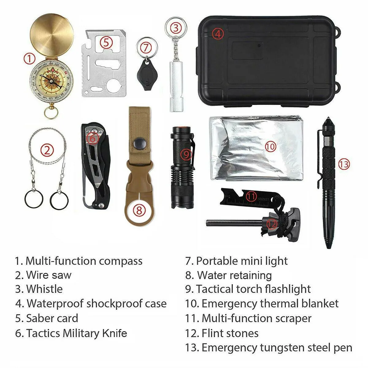 14 in 1 Outdoor Emergency Survival And Safety Camping Gear Kit