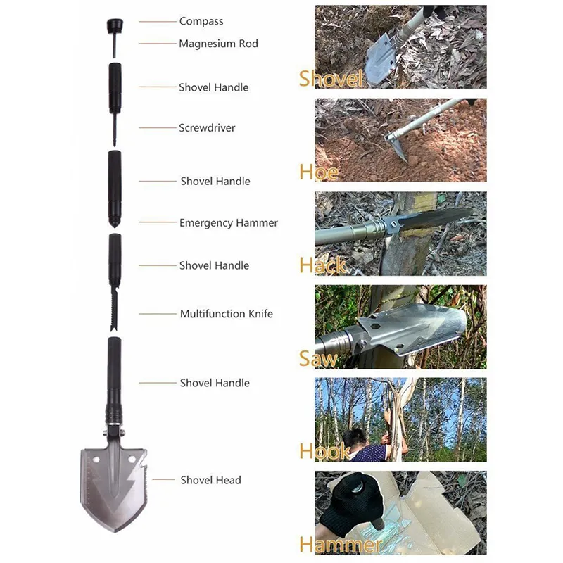 15-in-1 Heavy-Duty Multi-Function Folding Shovel Stealth Angel Survival