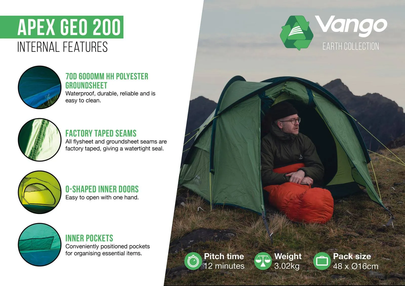 2 Person Tent - Apex Geo 200 - 3.20kg by Vango