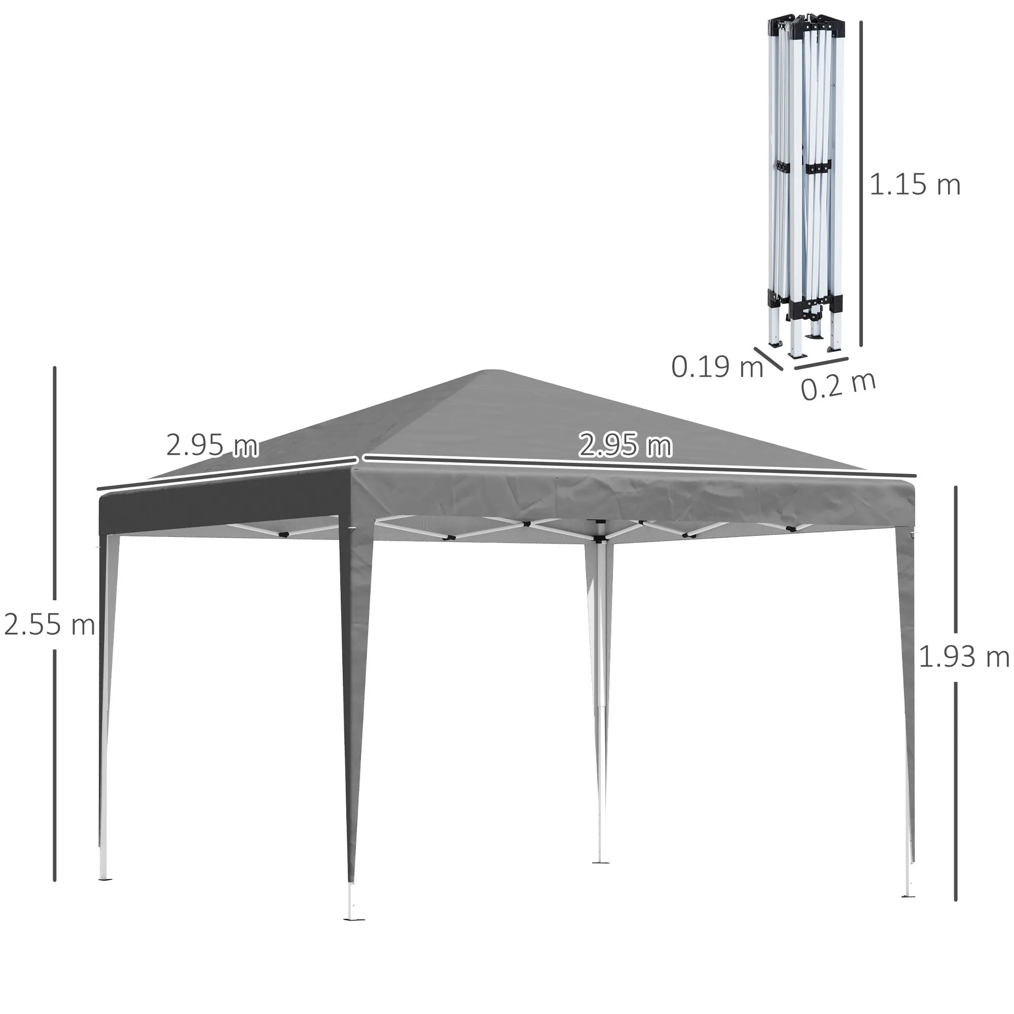 3 x 3 m Garden Pop Up Gazebo Marquee Party Tent Wedding Canopy, Height Adjustable with Carrying Bag, Grey