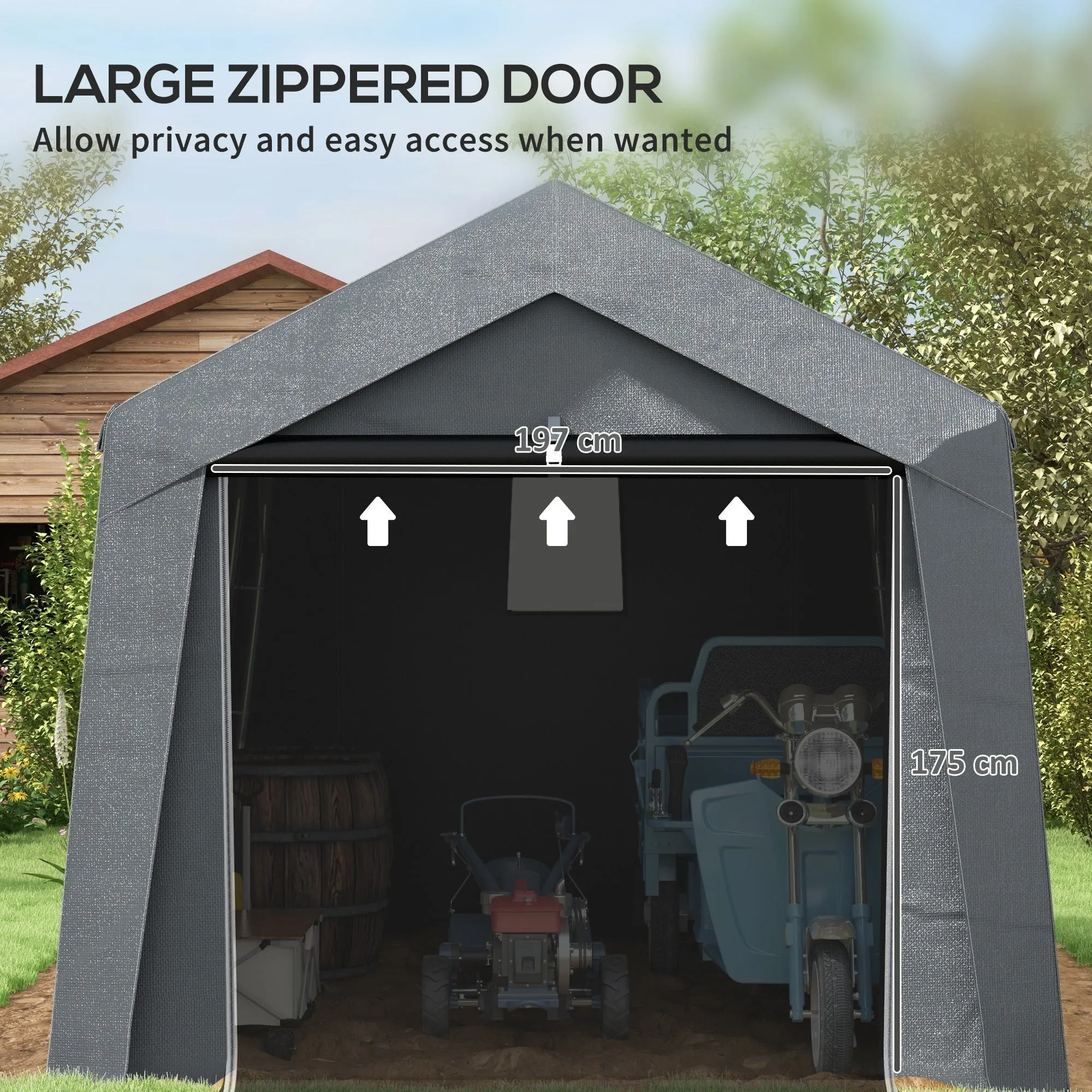 3 x 3(m) Waterproof Portable Shed, Garden Storage Tent with Ventilation Window, for Bike, Motorbike, Garden Tools