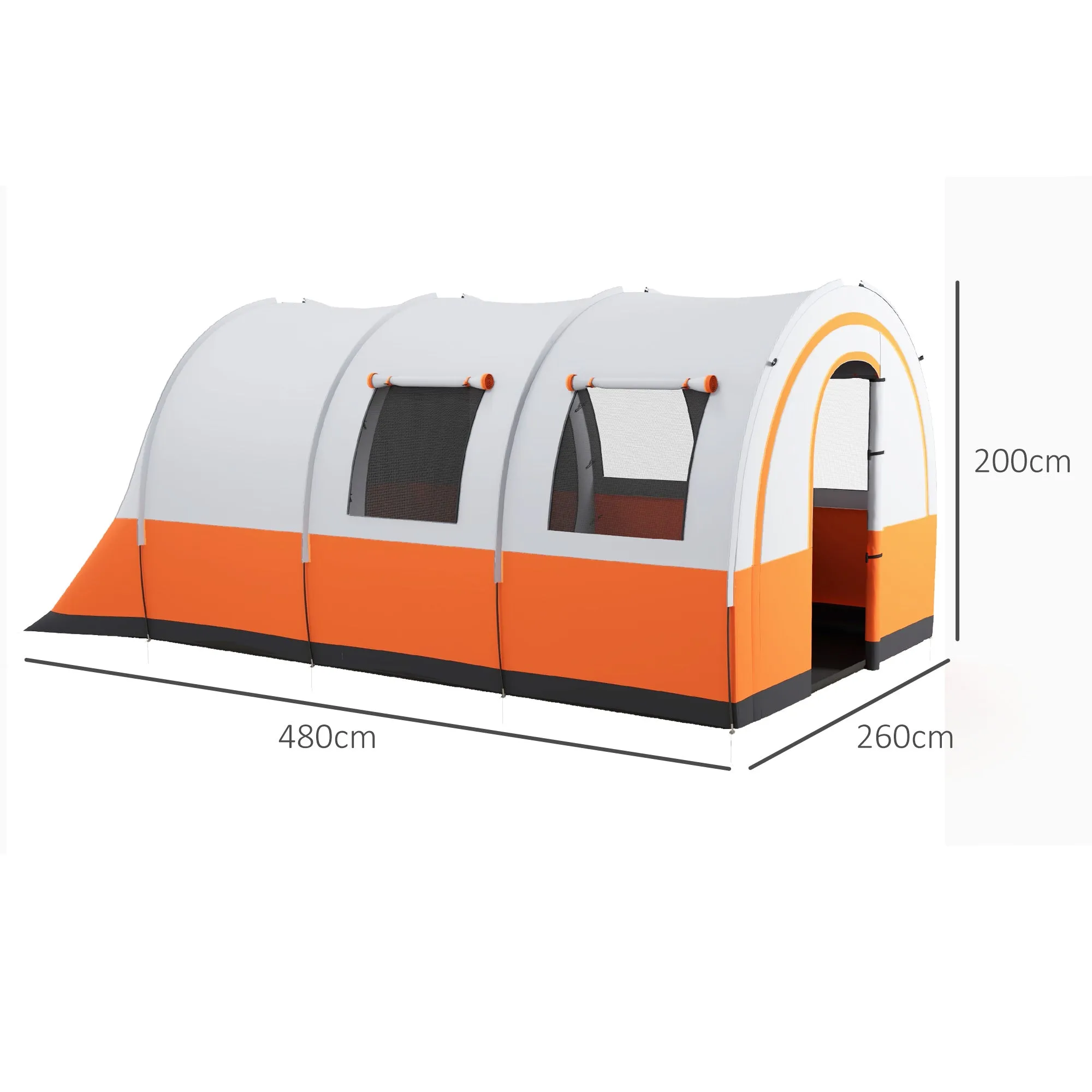 3000mm Waterproof Camping Tent, 5-6 Man Family Tent with Living and Bedroom, Carry Bag Included, Cream and Orange