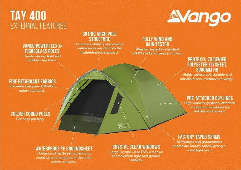 4 Person Camping & Touring Tent - Tay 400 - 4.79kg by Vango