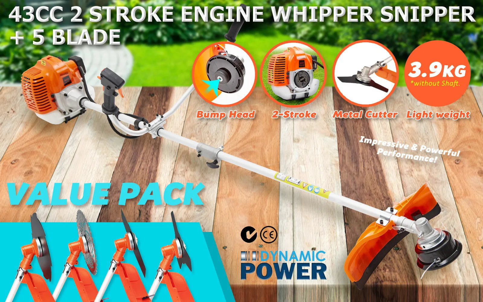 43cc Pole Brush Cutter Garden Whipper Snipper Tree Pruner 4 Blades