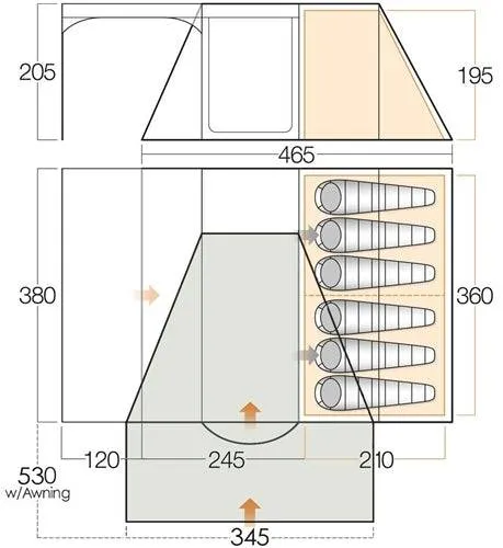 6 Person Camping & Touring Tent - Calder 600 with Exceed Side Awning Tall by Vango