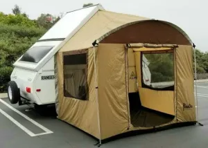 A-Frame Teardrop Trailer Side Tent Tan / Brown Trim