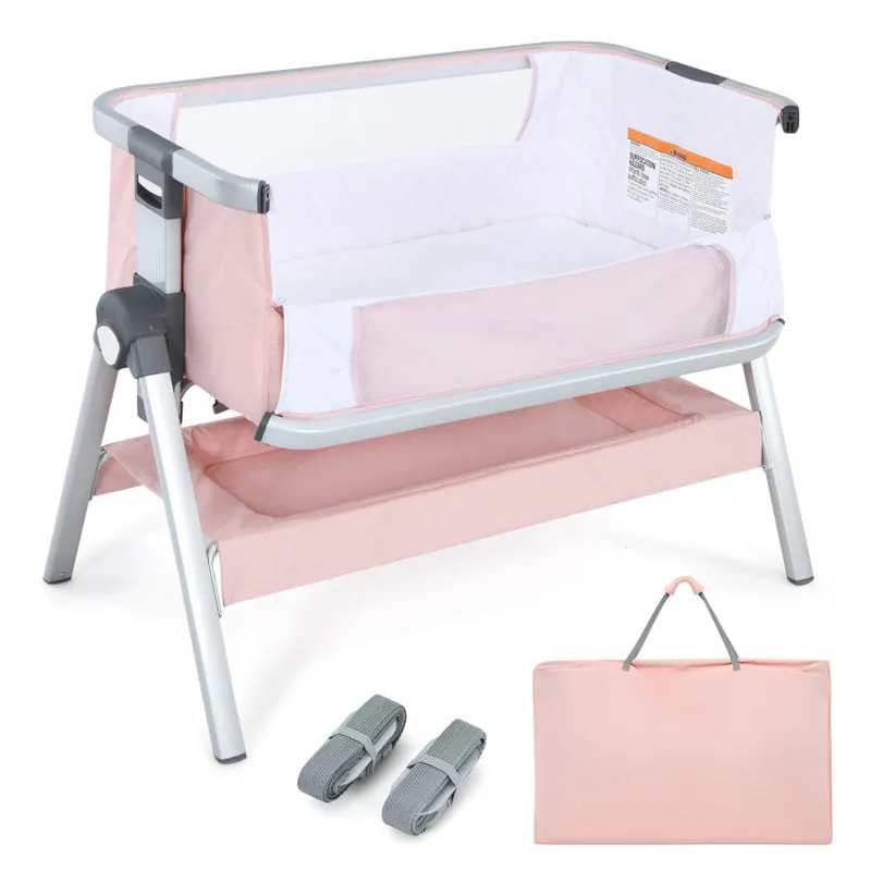 Baby Bedside Bassinet with Storage Basket and Wheels