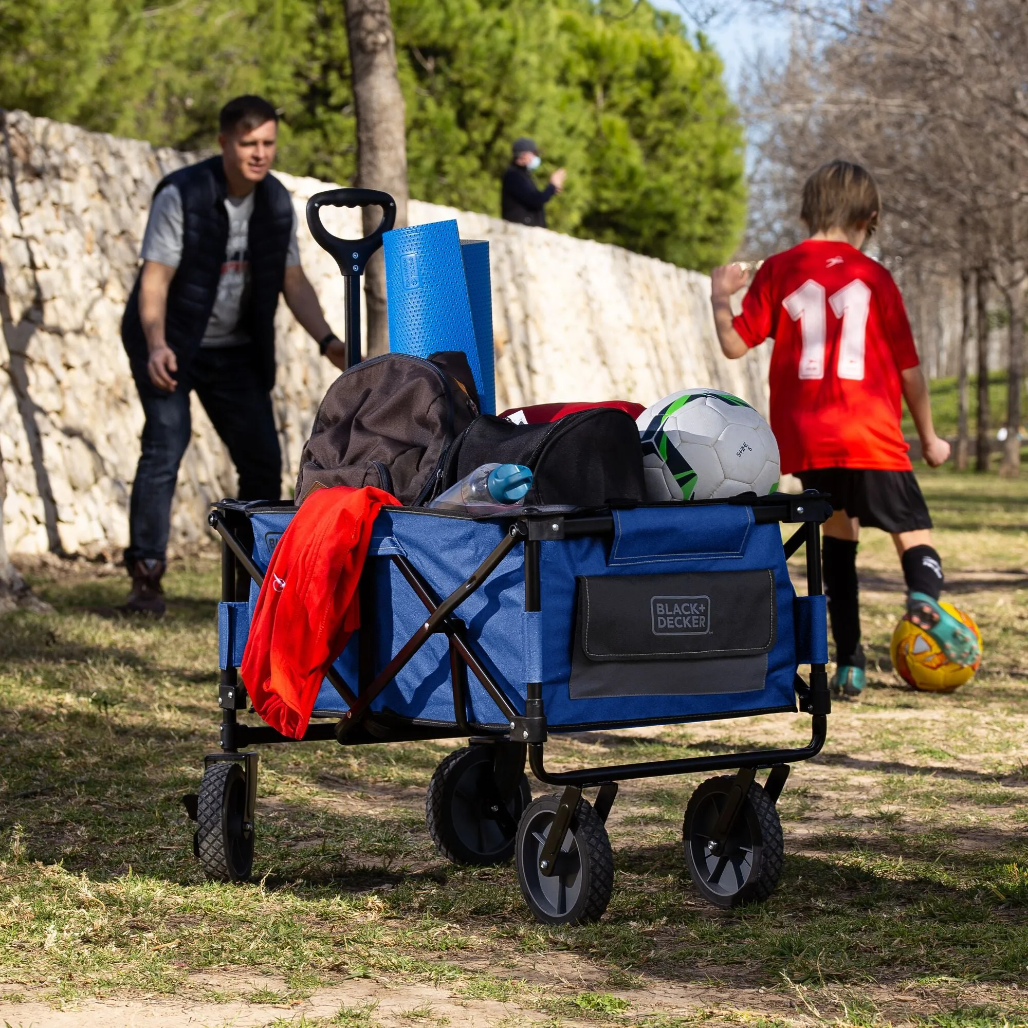 Blue Collapsible Storage Cart, Folding Utility Wagon