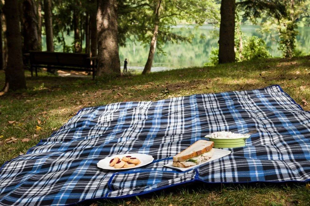 Clara Clark 58&quot; x 78&quot; Camping Beach Picnic Outdoor Blanket, X-Large, Royal Blue Plaid