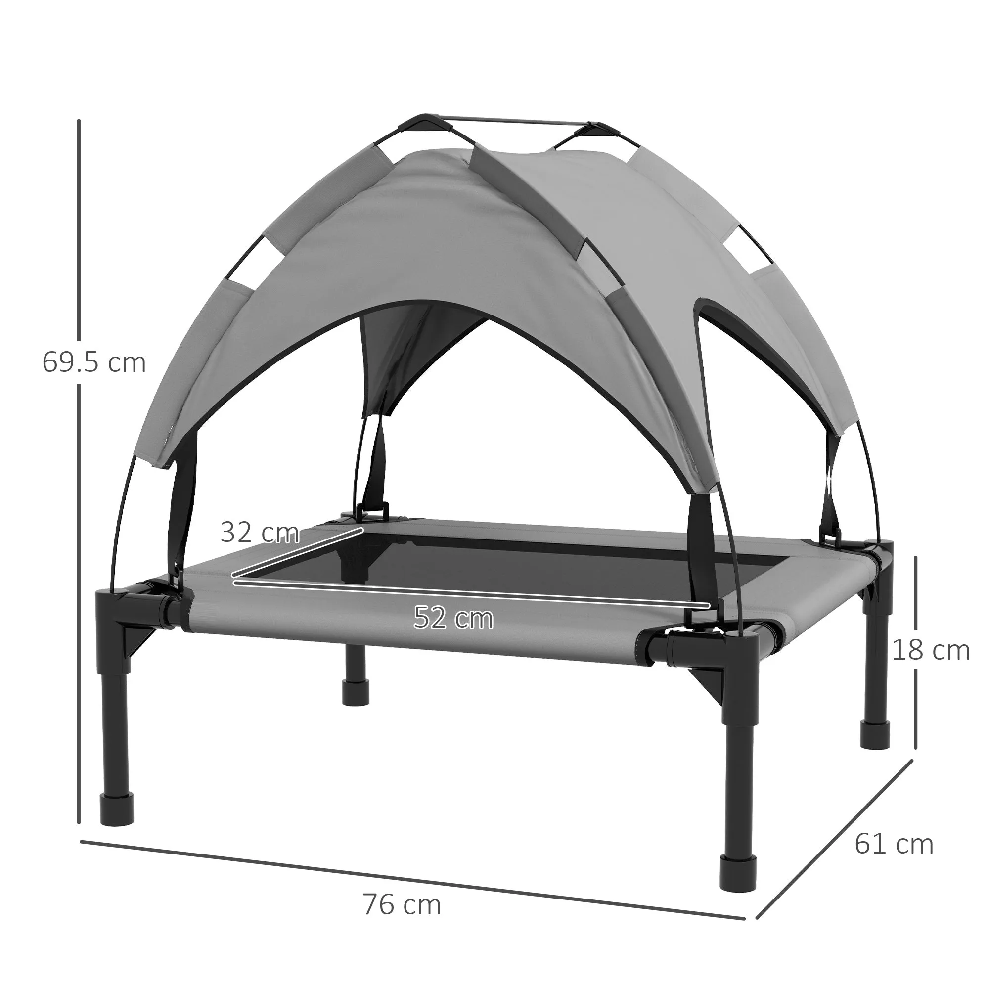 Cooling Raised Pet Bed w/ Washable Breathable Mesh, for Small Medium Dogs, 76 x 61 x 69.5cm - Grey