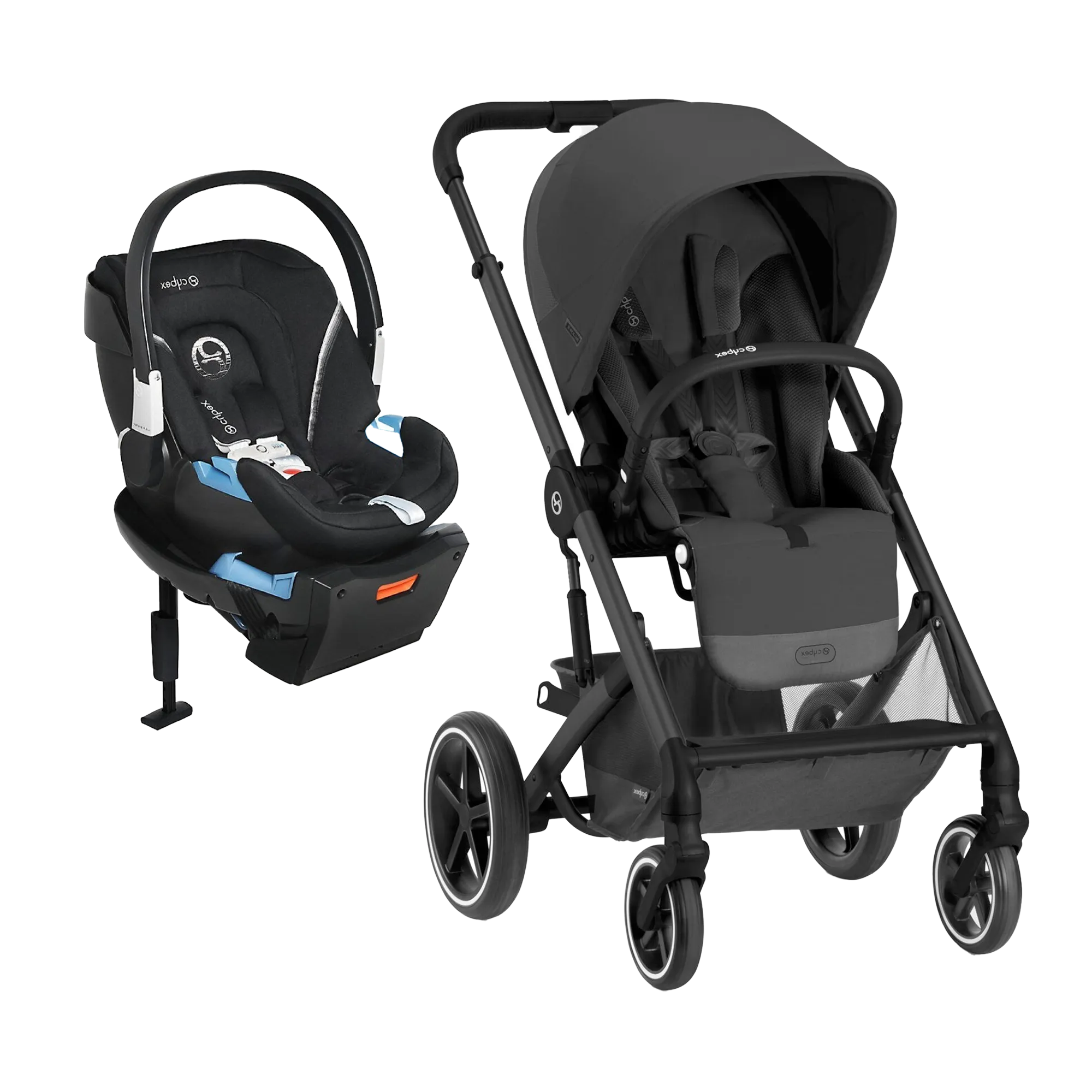 CYBEX Balios S Lux 2 Stroller   Aton 2 Car Seat - Black-Moon Black / Lavastone Black