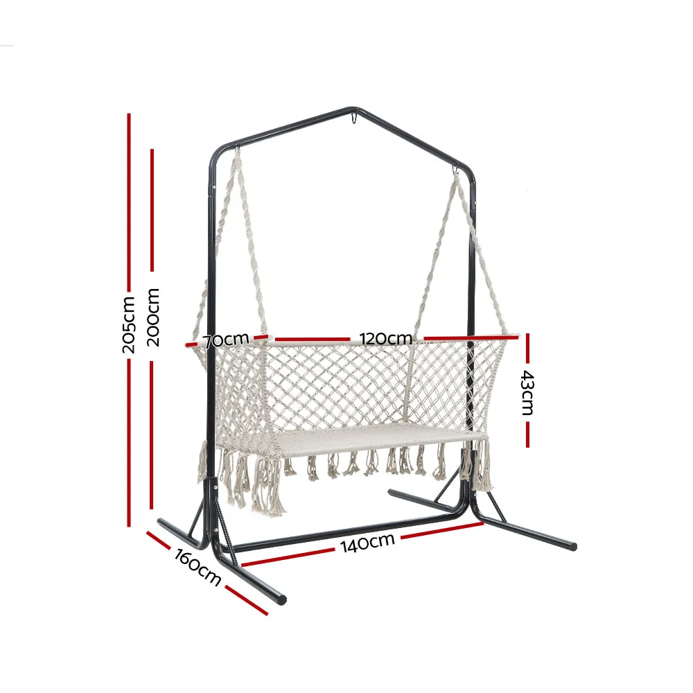 Double Swing Hammock Chair with Stand Macrame Outdoor Bench Seat Chairs