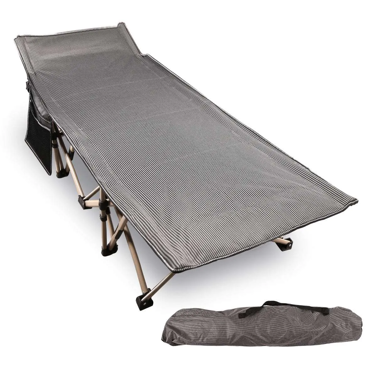 Extra Wide Folding Camping Cot for Adults, Grey Blue Green