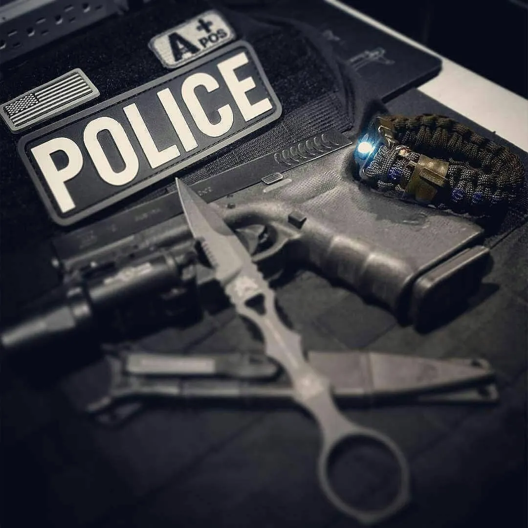 First Responder Strap - Police LEO backup duty gear w/ light, cuff key, seatbelt cutter, compass.