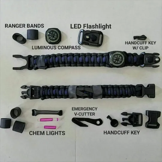 First Responder Strap - Police LEO backup duty gear w/ light, cuff key, seatbelt cutter, compass.