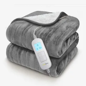 Fleece & Sherpa Electric Heated Throw - Grey