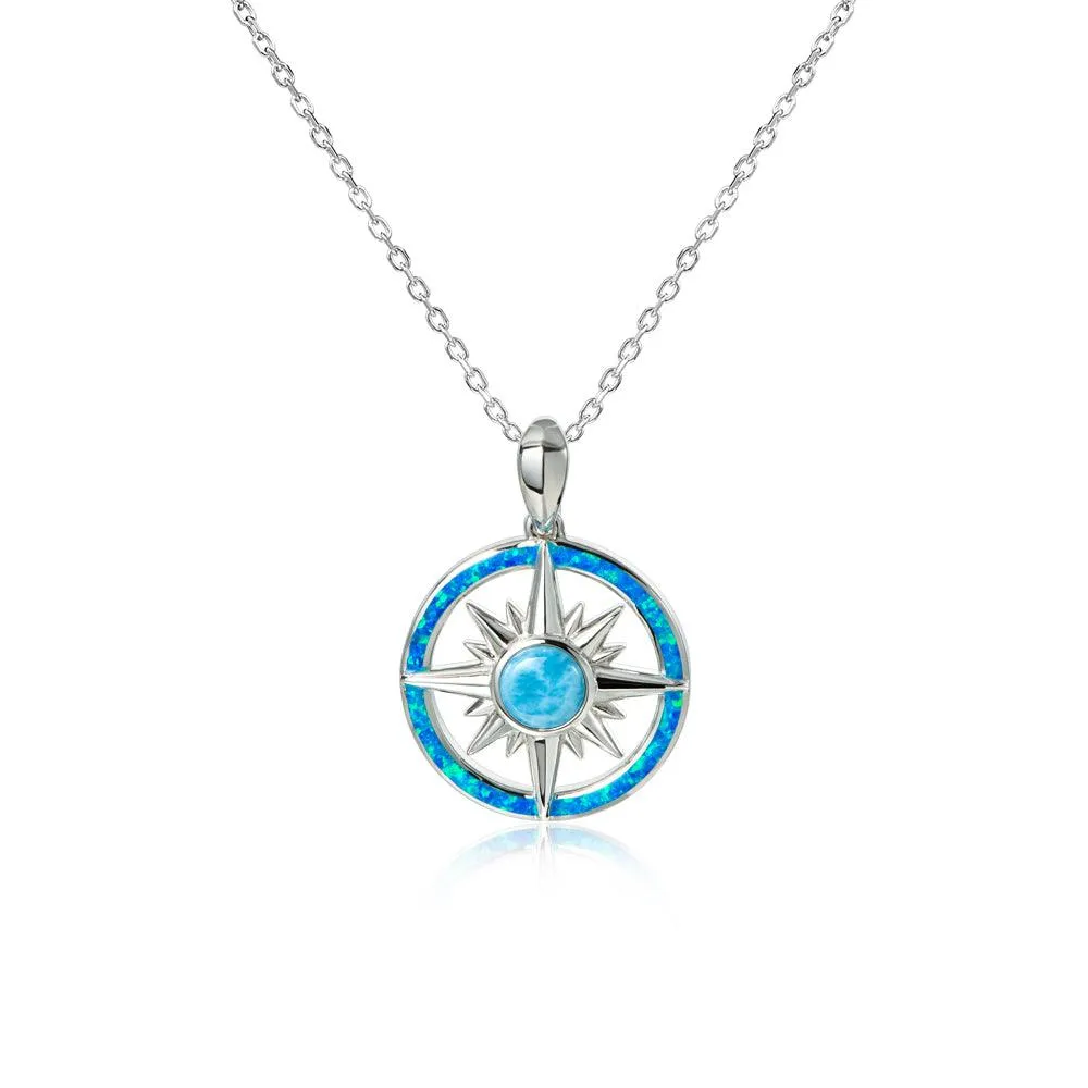 Larimar Starburst Compass Pendant with Opal