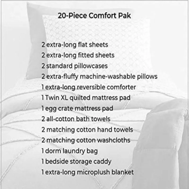 Master Room Essentials 20 Pcs TwinXL Topper Comforter Sheets Towels Storage & More