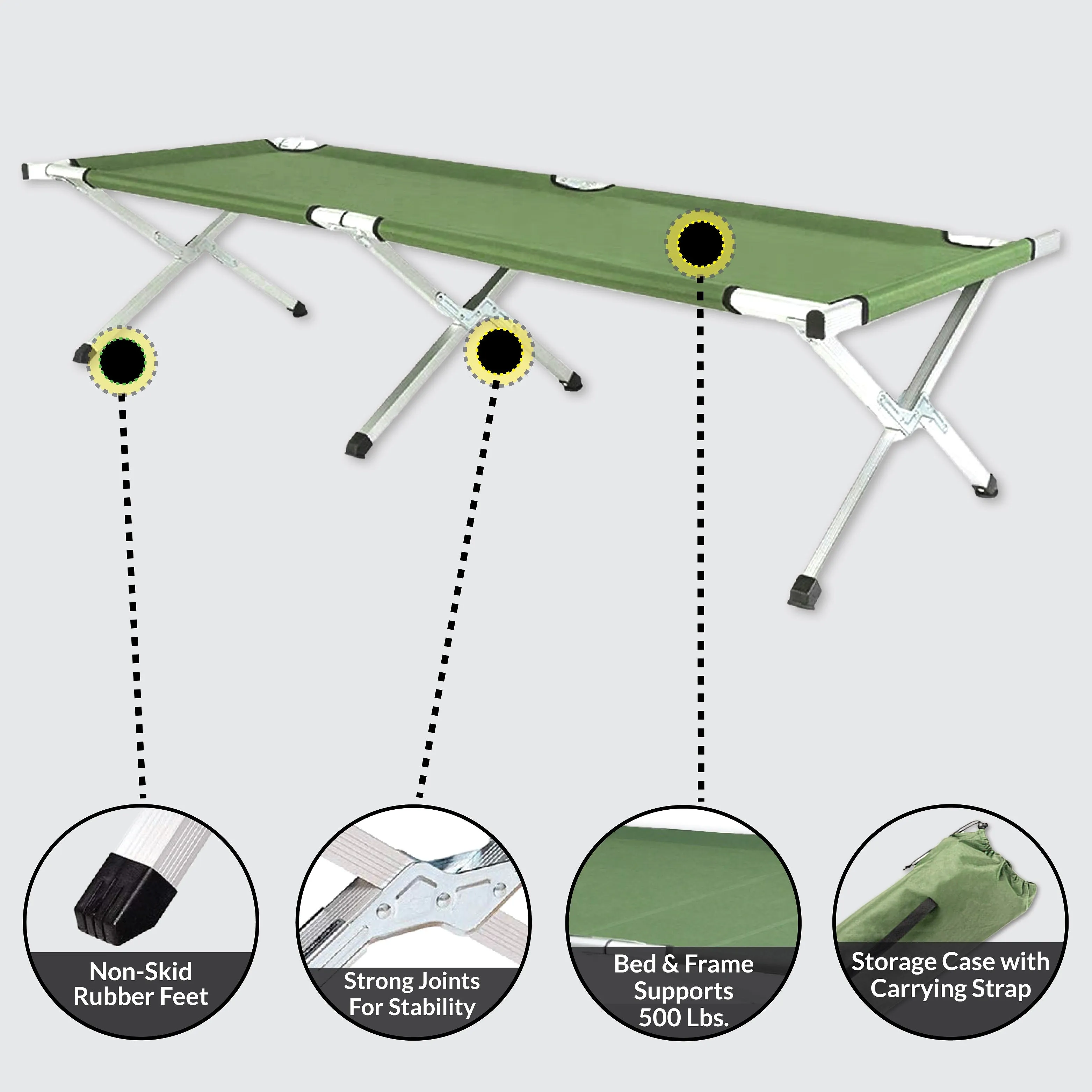 MediTac Camping Military Outdoors Bed Cot - Heavy Duty, Durable with Carry Storage Bag