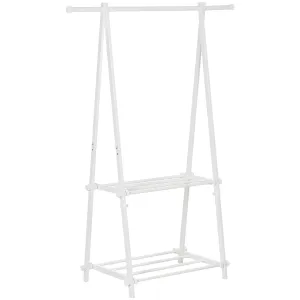 Minimalist Foldable Adjustable Clothes Rack Hanger w/ 2 shelves 107.5L x 45W x 150H cm Hallway Entryway Furniture - White