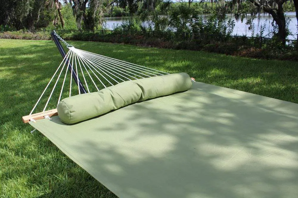 Olefin Double Hammock with Matching Pillow - Quick Dry and Bamboo Stand