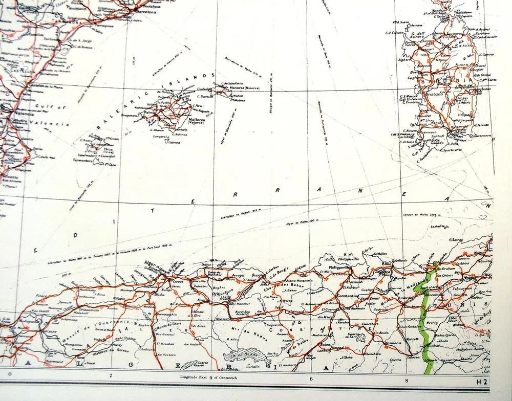 Original British WWII Mulberry Leaf Tissue Map: Spain, Portugal, Sardinia