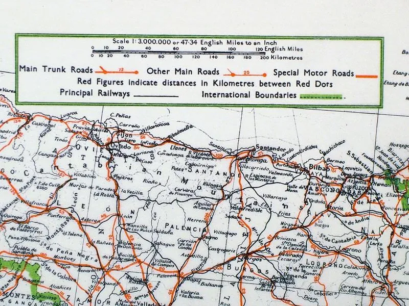 Original British WWII Mulberry Leaf Tissue Map: Spain, Portugal, Sardinia