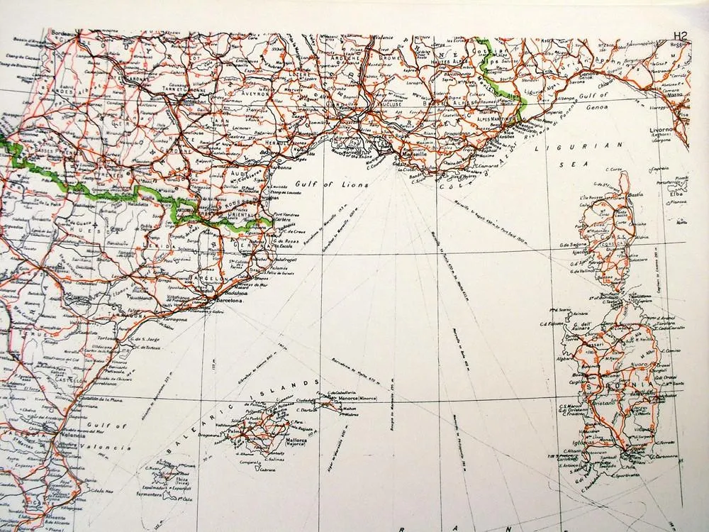 Original British WWII Mulberry Leaf Tissue Map: Spain, Portugal, Sardinia