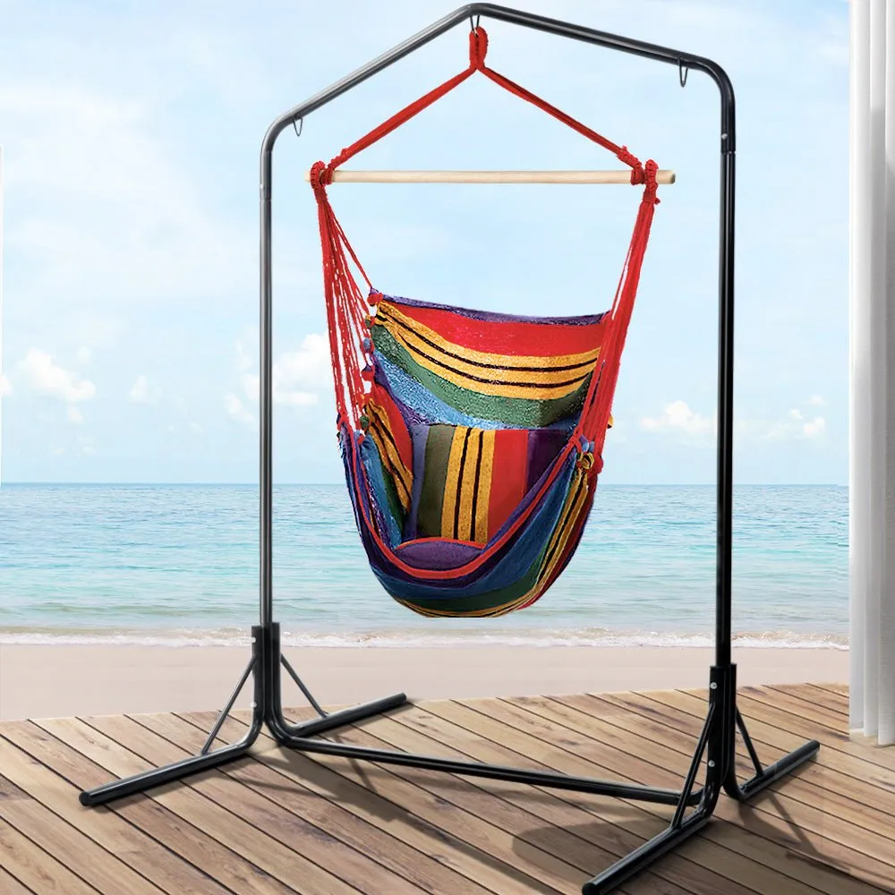 Outdoor Hammock Chair with Stand Swing Hanging Hammock Pillow Rainbow