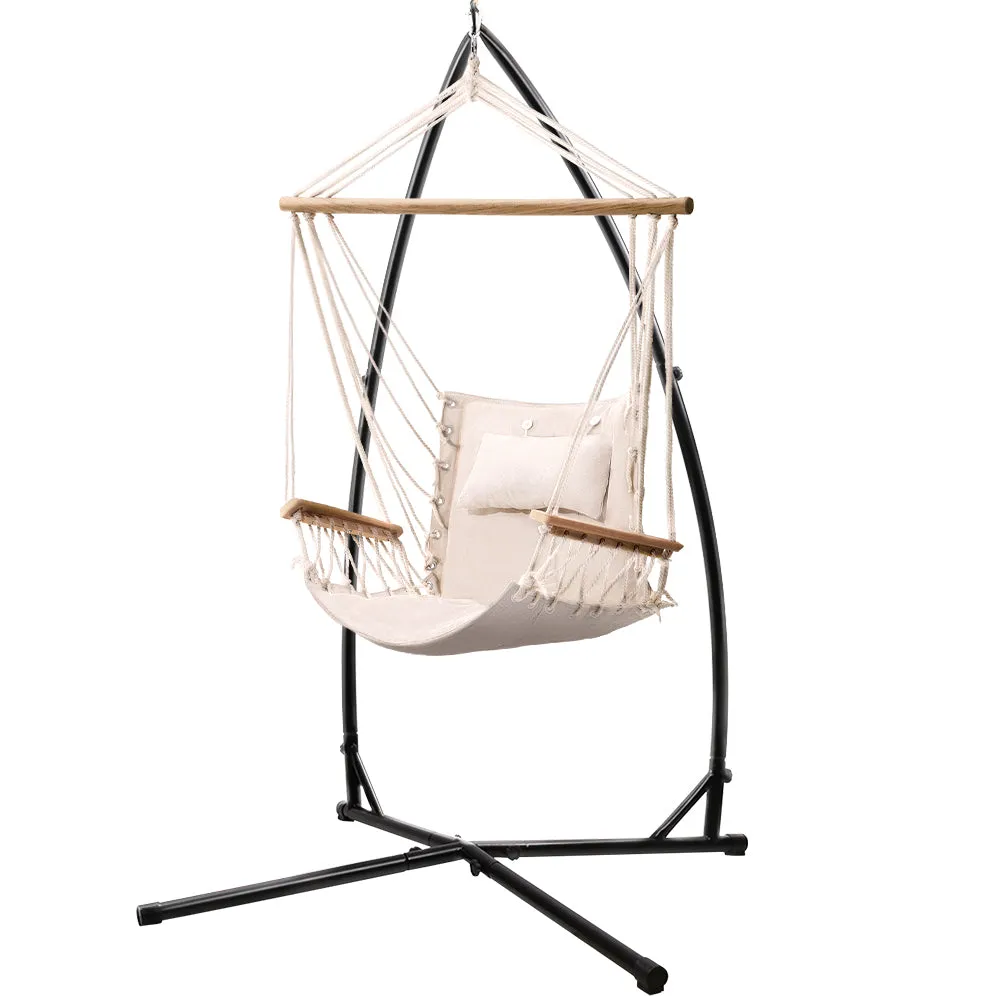 Outdoor Indoor Hammock Chair w/ Steel Stand & Armrest - Gardeon