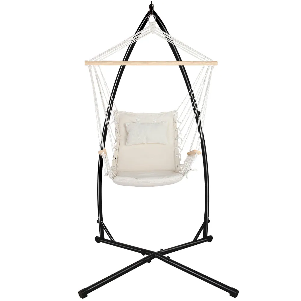 Outdoor Indoor Hammock Chair w/ Steel Stand & Armrest - Gardeon