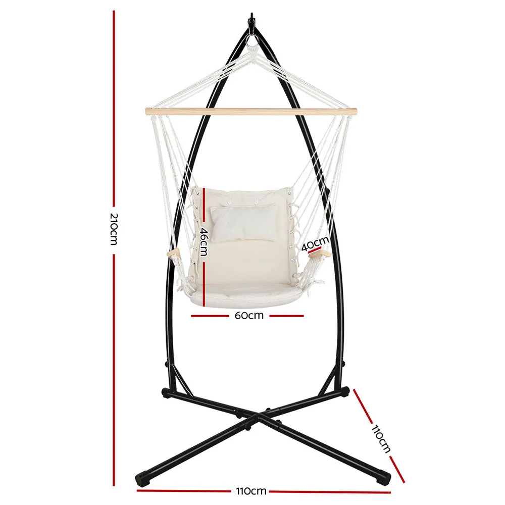 Outdoor Indoor Hammock Chair w/ Steel Stand & Armrest - Gardeon