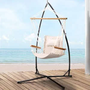 Outdoor Indoor Hammock Chair w/ Steel Stand & Armrest - Gardeon