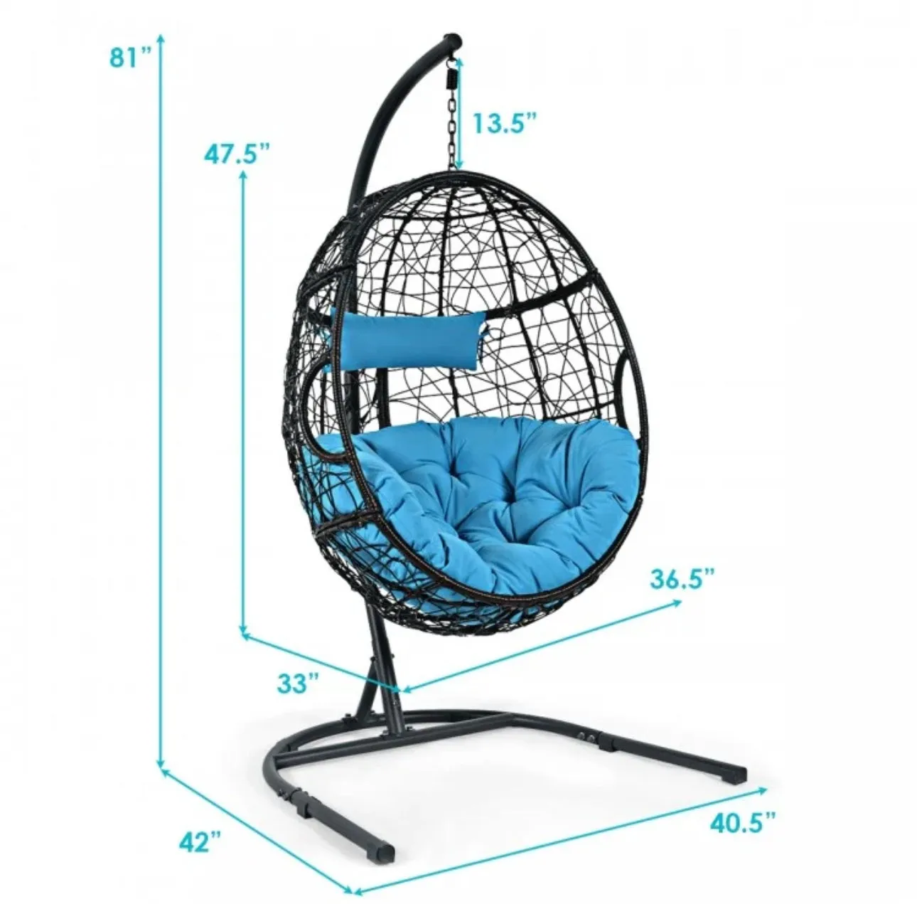 Outdoor / Indoor Patio Egg Swing Chair W/ Stand, Cushion, Pole, Basket - Heavy Duty Chair | Very Comfy Cushions | Hammock | Comes In 2 Colours | Holds 250lbs