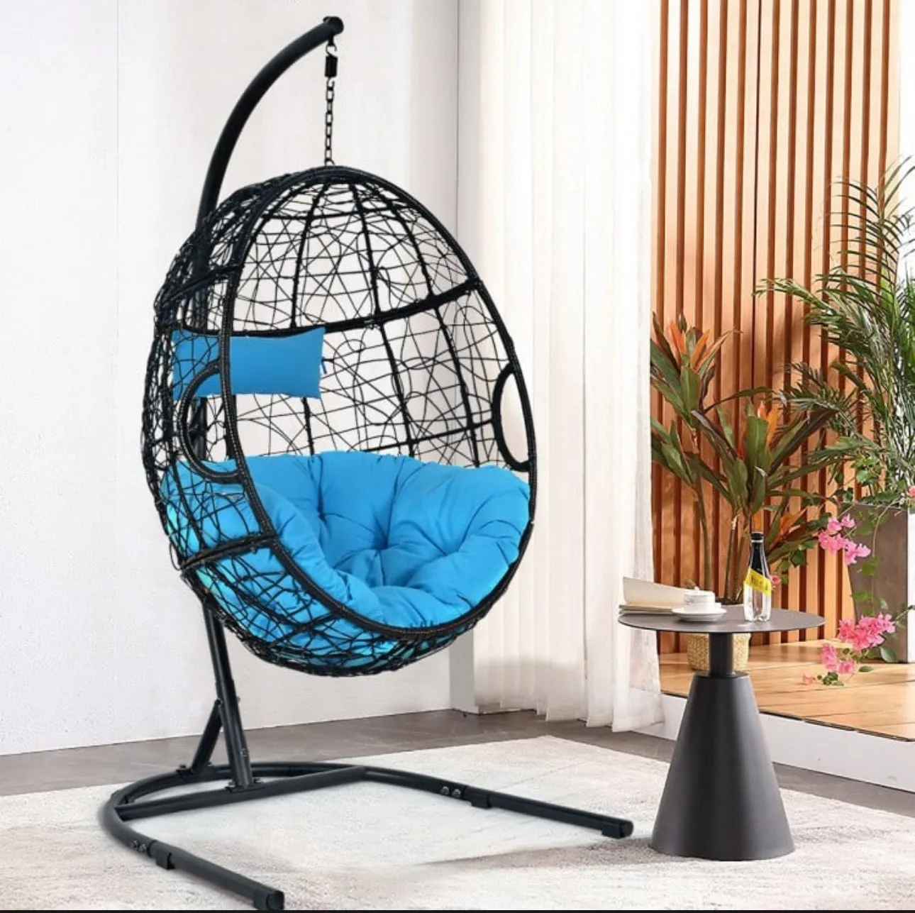 Outdoor / Indoor Patio Egg Swing Chair W/ Stand, Cushion, Pole, Basket - Heavy Duty Chair | Very Comfy Cushions | Hammock | Comes In 2 Colours | Holds 250lbs