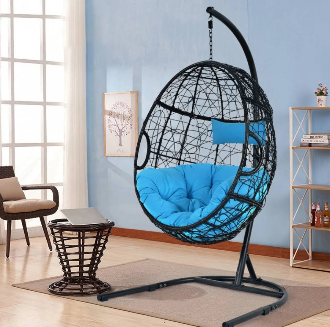 Outdoor / Indoor Patio Egg Swing Chair W/ Stand, Cushion, Pole, Basket - Heavy Duty Chair | Very Comfy Cushions | Hammock | Comes In 2 Colours | Holds 250lbs