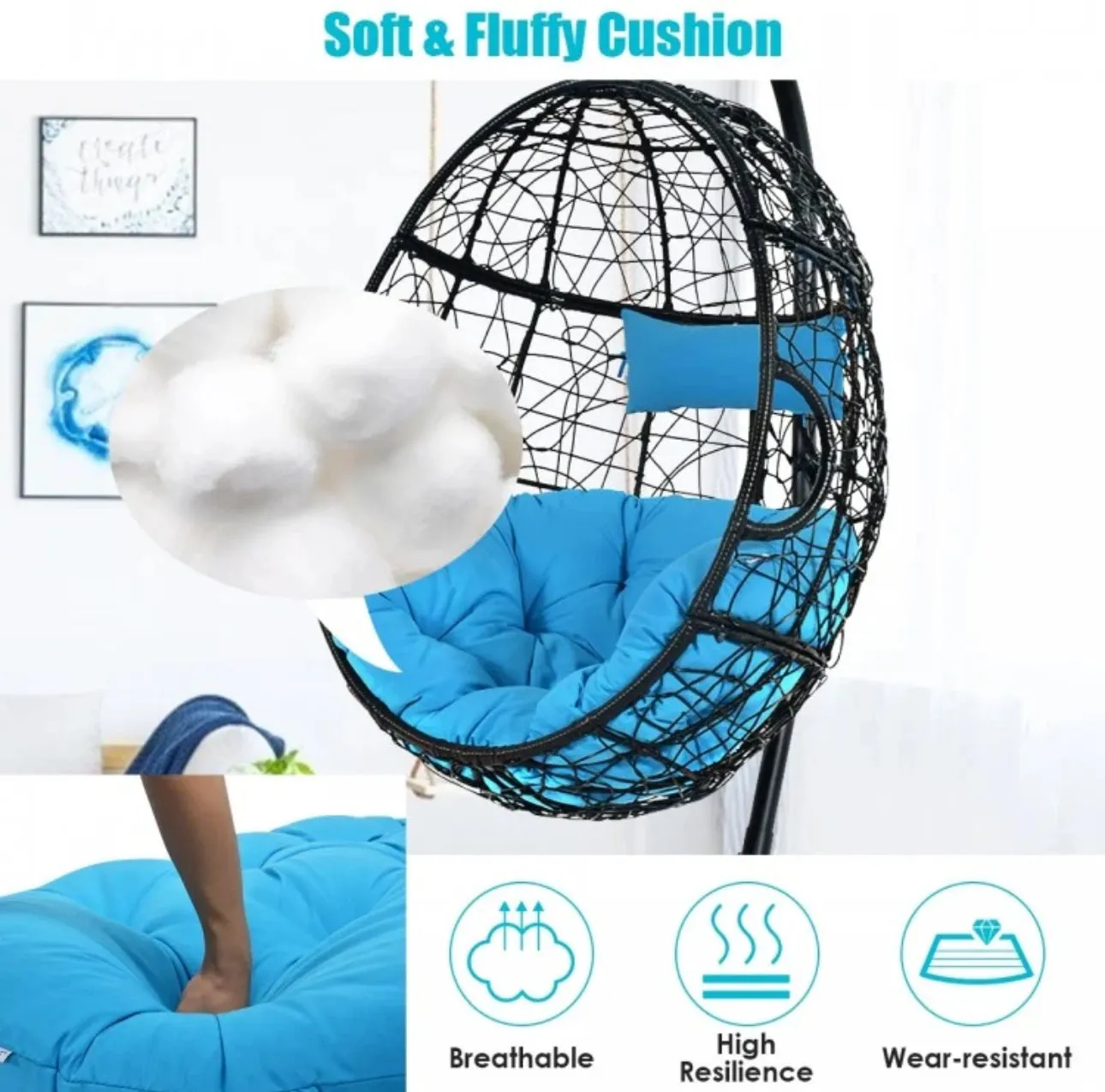 Outdoor / Indoor Patio Egg Swing Chair W/ Stand, Cushion, Pole, Basket - Heavy Duty Chair | Very Comfy Cushions | Hammock | Comes In 2 Colours | Holds 250lbs