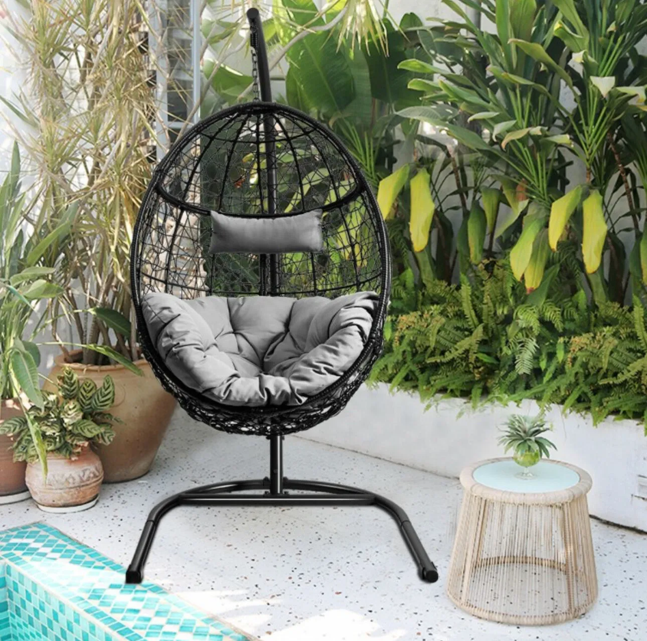 Outdoor / Indoor Patio Egg Swing Chair W/ Stand, Cushion, Pole, Basket - Heavy Duty Chair | Very Comfy Cushions | Hammock | Comes In 2 Colours | Holds 250lbs