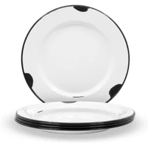 Red Co. Enamelware Classic 10 inch Round Dinner Plate, Distressed White/Black Rim - Set of 4