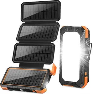 Solar Charger with Foldable Panels, 18W Fast Charging, 20,000mAh with Camping Light/Flashlight/Compass Type C USB Charger 3 Outputs