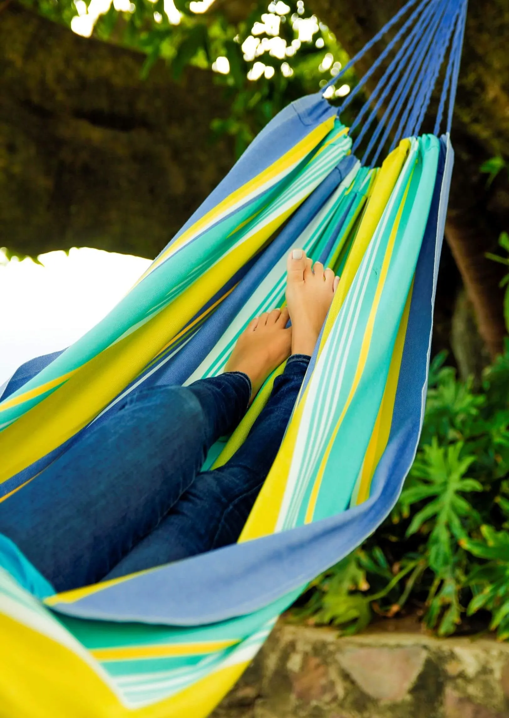 Striped Blue Green Cotton Canvas Hammock | OCEAN BREEZE