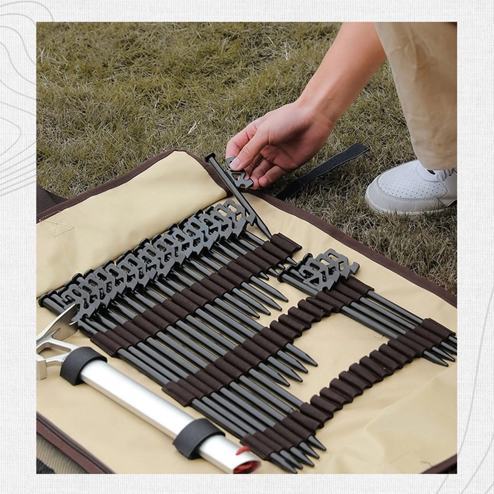 Tent Stakes Nails Hammer Peg Bag