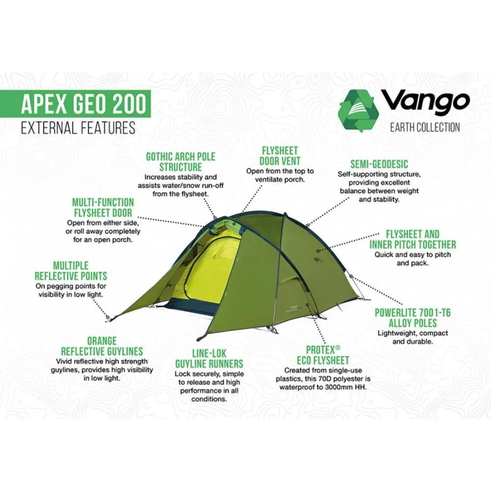 Vango Apex Geo 200 Tent - 2 Man Semi-Geodesic Trekking Tent (Pamir Green)