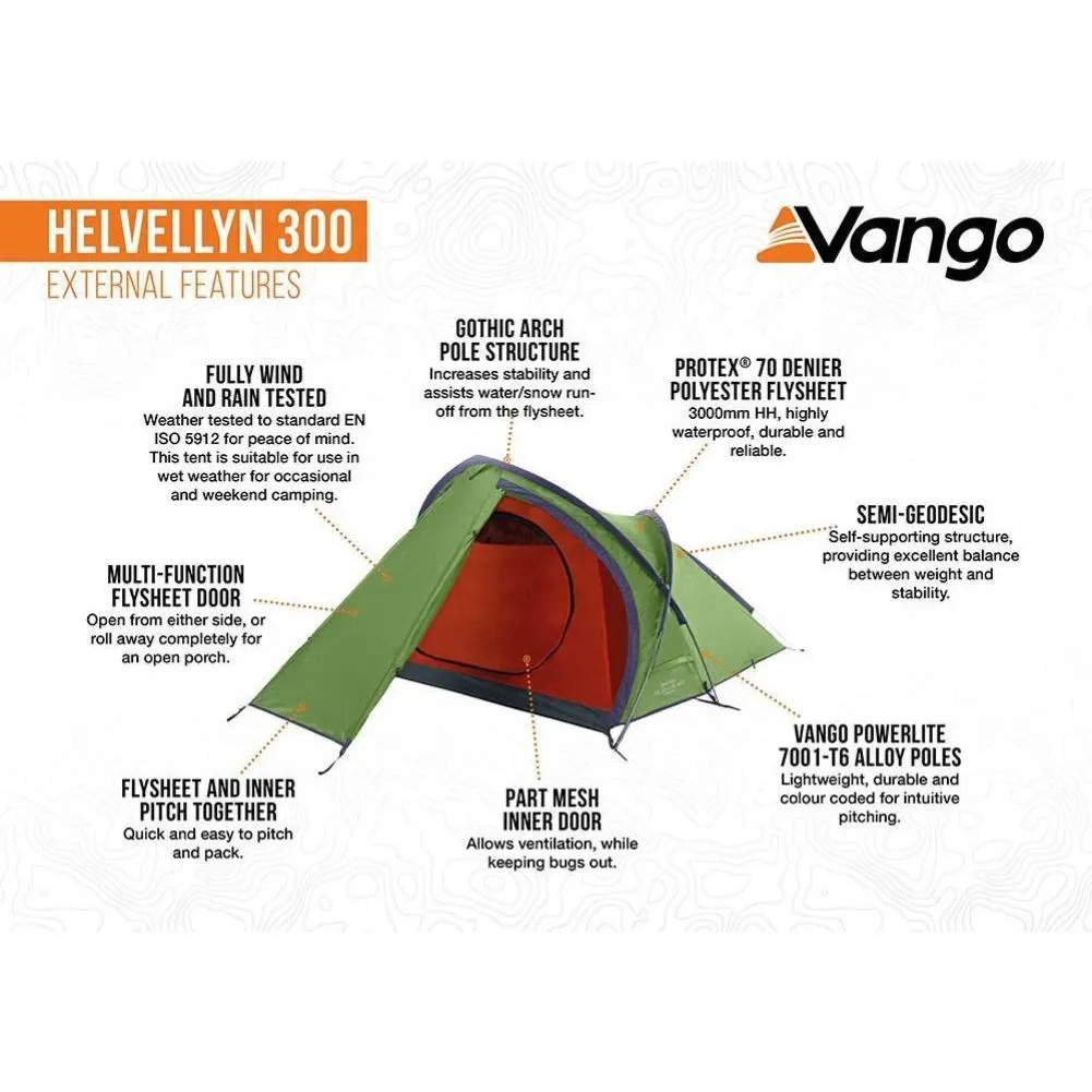 Vango Helvellyn 300 Trekking Tent - 3 Man Semi-Geodesic Tent