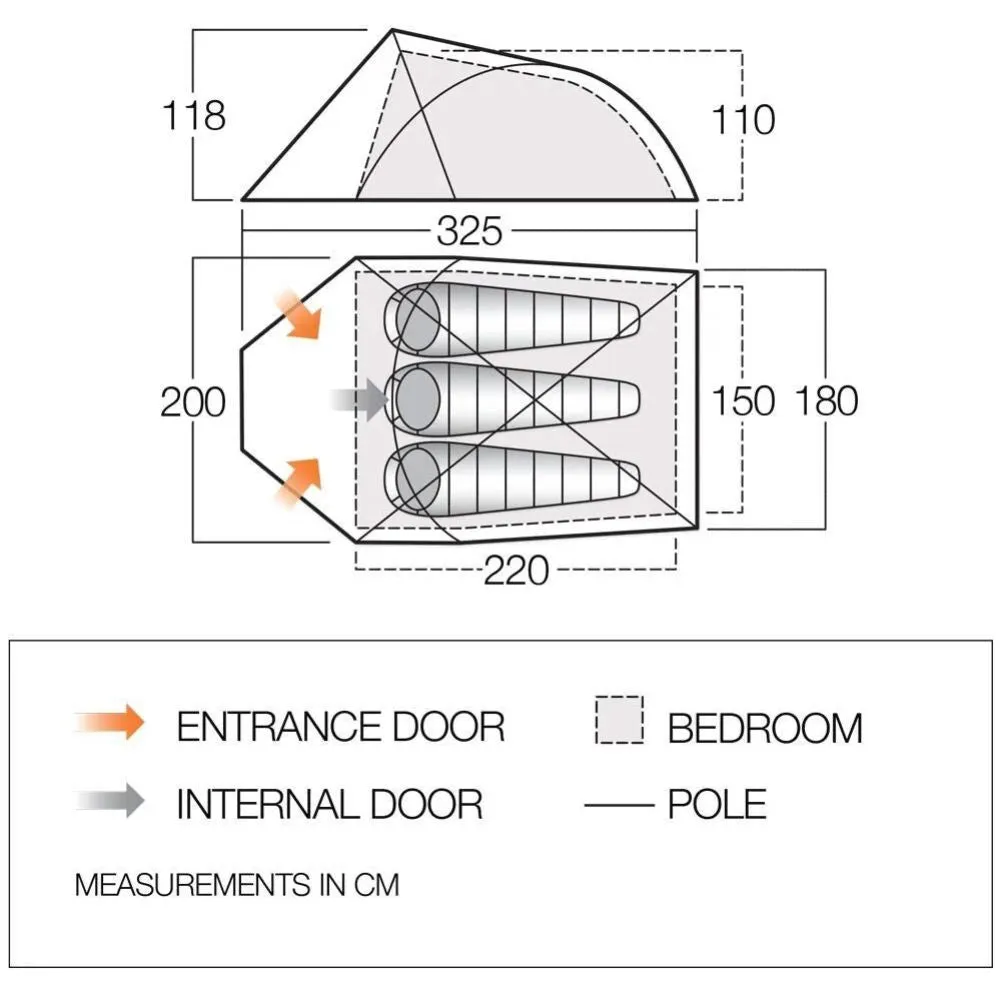 Vango Helvellyn 300 Trekking Tent - 3 Man Semi-Geodesic Tent