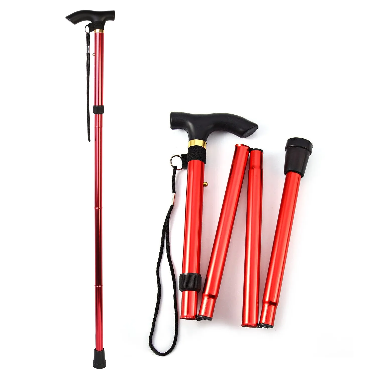 Walking Cane Aluminum Alloy Walking Stick Adjustable Folding Travel Hiking Stick Anti-Slip